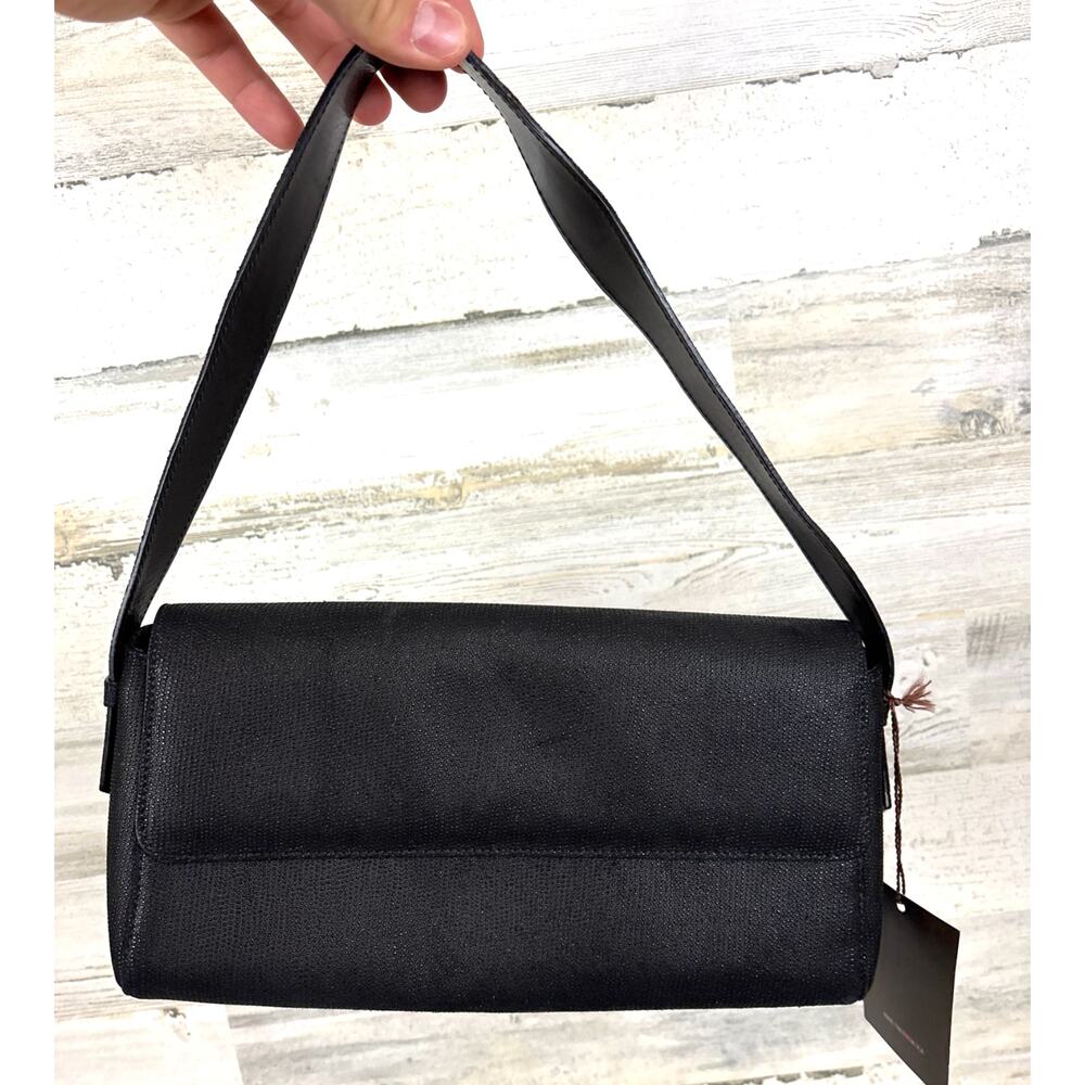 Brunomagli Womens Black Leather Arabella Luxury Designer Shoulder Bag Clutch NWT